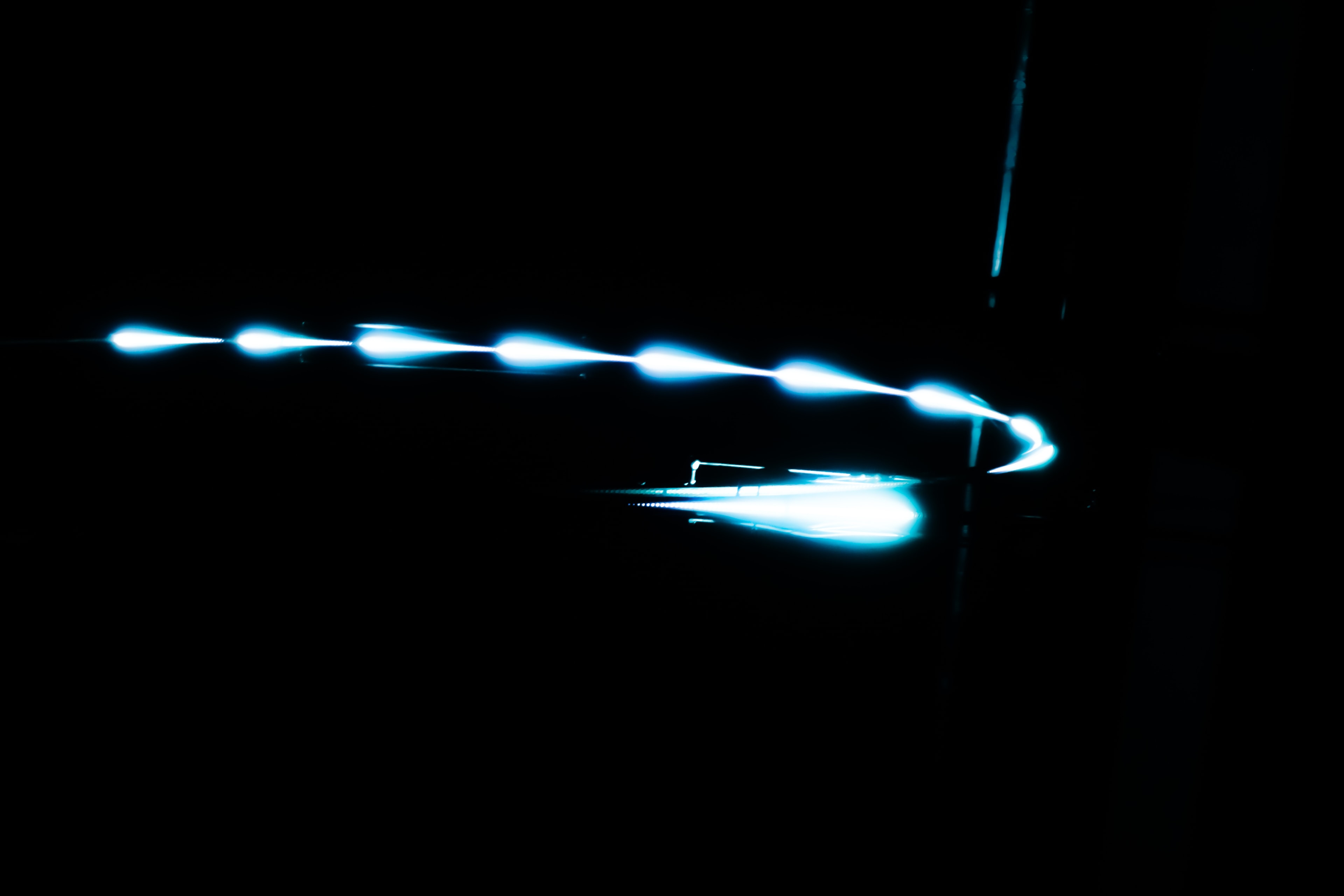 Blue light streaking through the air